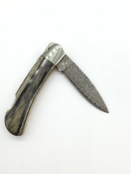 Mammoth Tooth Damascus Lock Back Pocket Knife (ONE SIDED tooth)