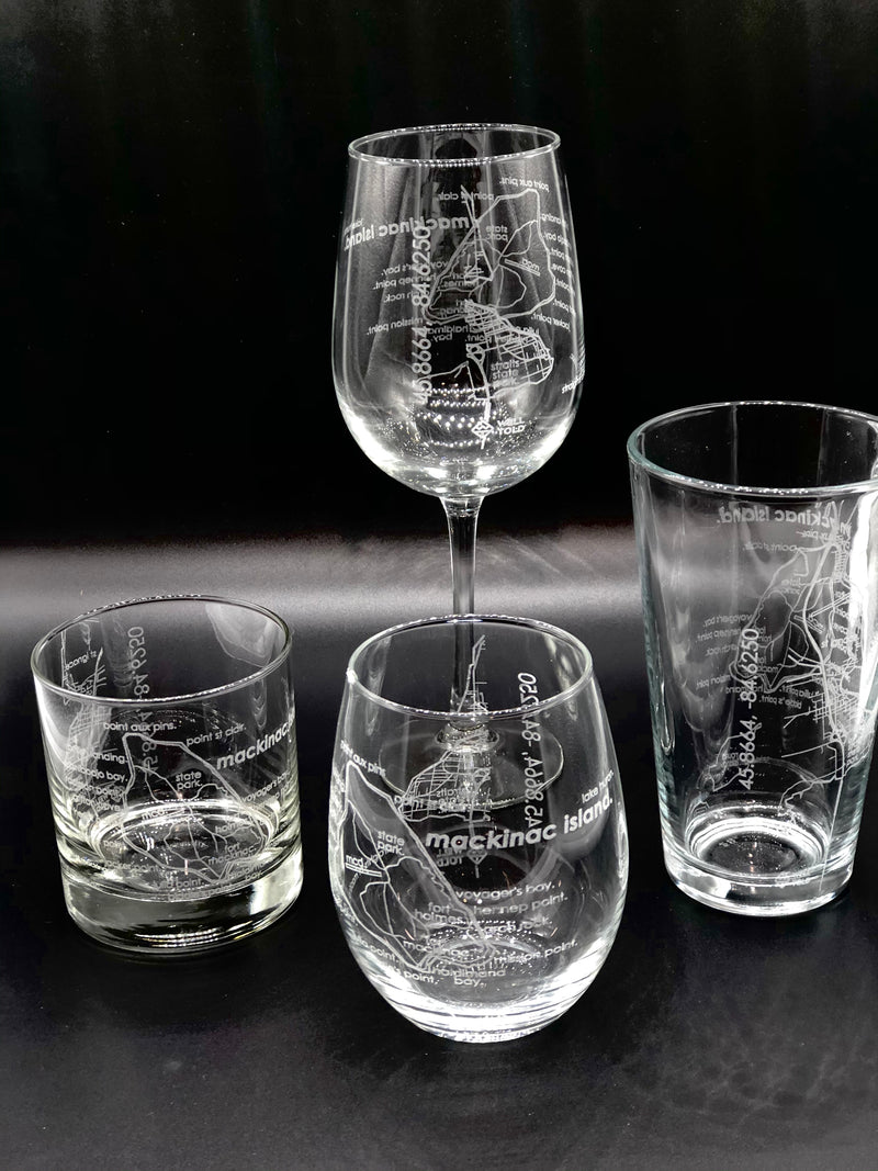 Mackinac Island Map Stemless Wine Glass