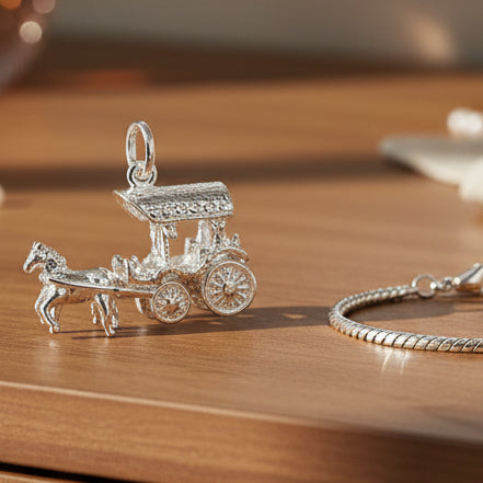 Sterling Silver Charm: Horse and Carriage Pendant