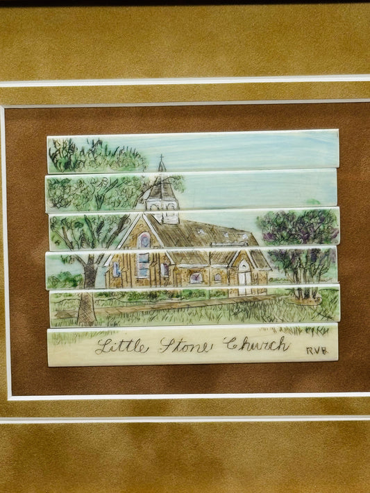 Little Stone Church Repurposed Piano Key Art