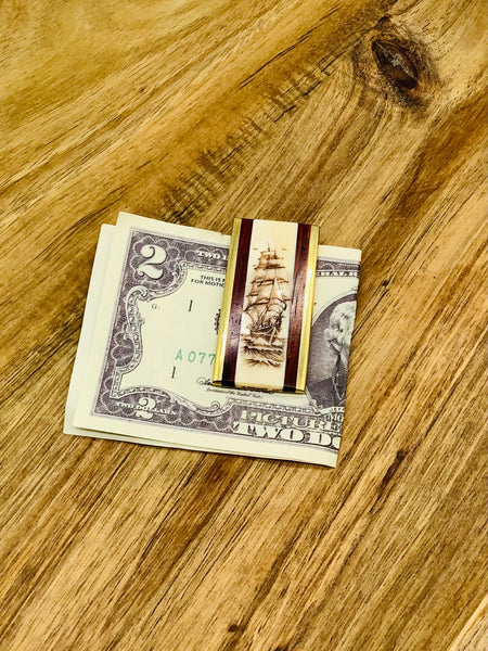 Scrimshaw Clipper Ship Money Clip