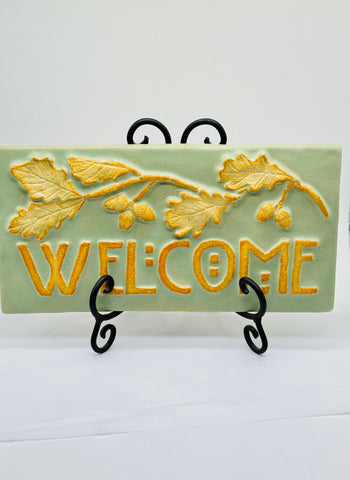 Ceramic Welcome Tile, Oak Leaf