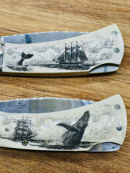 Bone Scrimshaw Lock Back Pocket knife