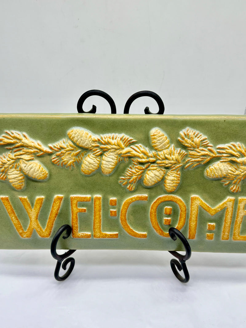 Ceramic Pine Welcome tile