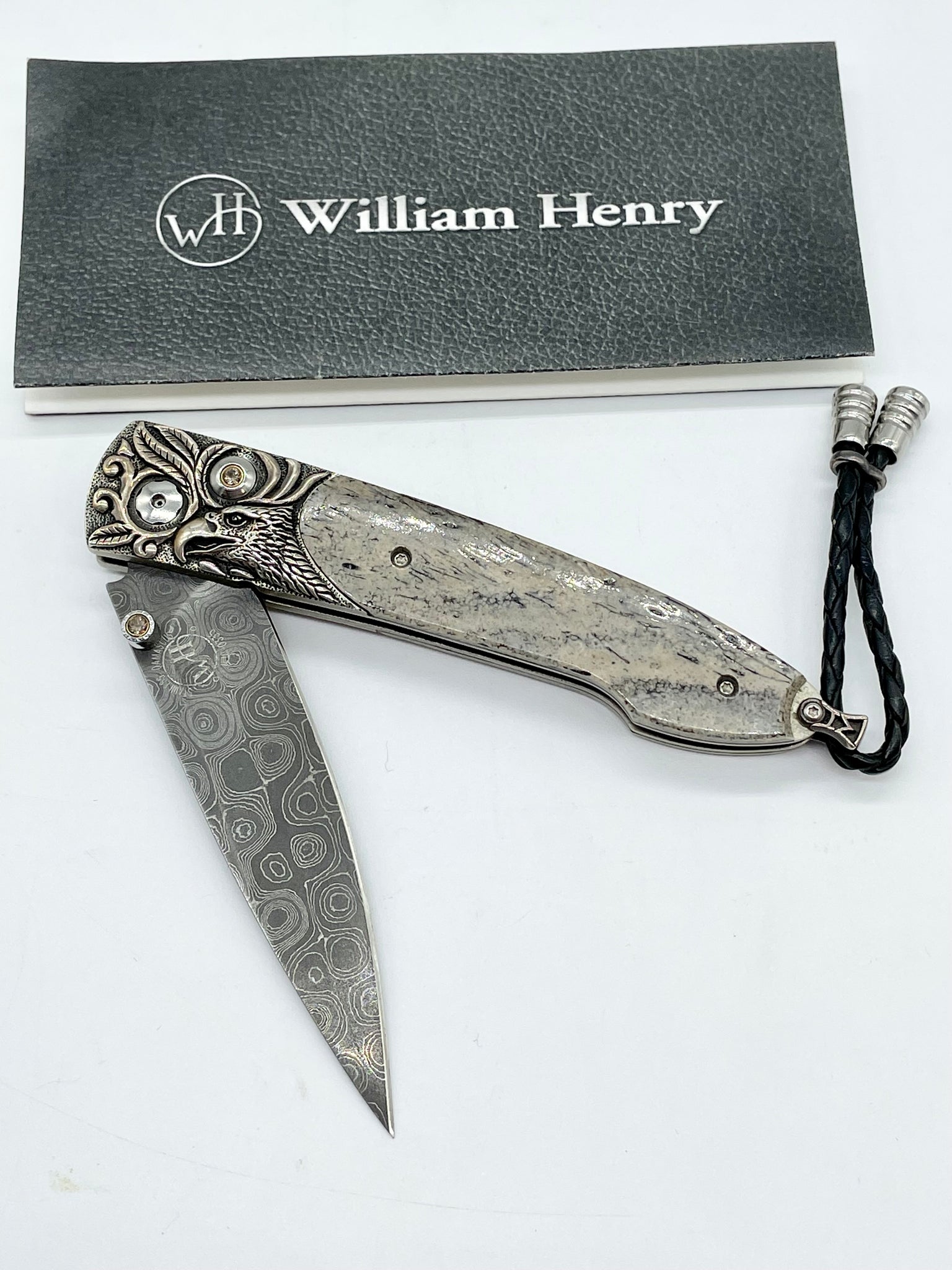 William Henry Damascus Mammoth Bone Pocket knife