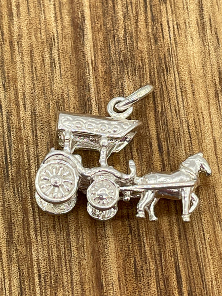 Sterling Silver Charm: Horse and Carriage Pendant