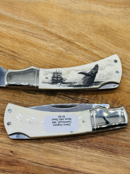 Bone Scrimshaw Lock Back Pocket knife