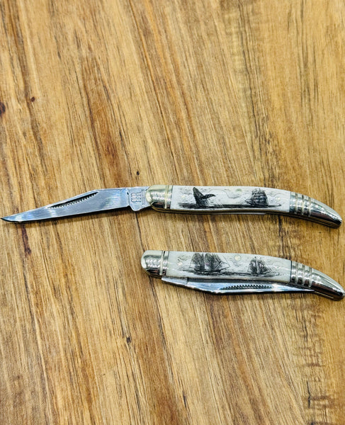 Bone Scrimshaw Toothpick Pocket knife