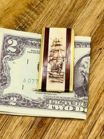 Scrimshaw Clipper Ship Money Clip