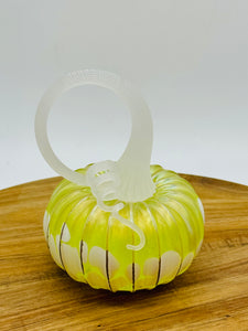 Blown Glass Pumpkin White Bright Green