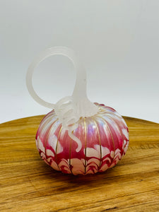 Blown Glass Pumpkin Pink & White