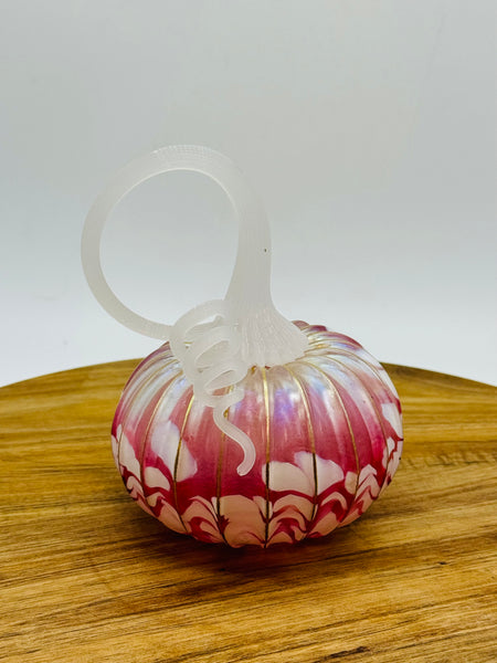 Blown Glass Pumpkin Pink & White