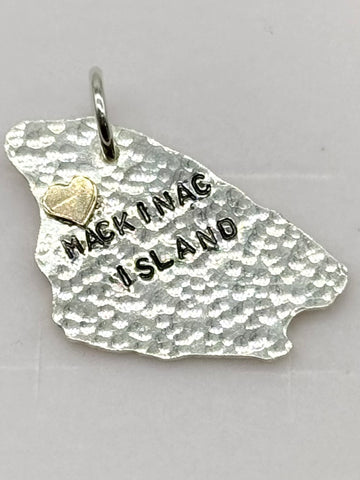 Sterling Silver Charm: Mackinac Island Pendant with Heart