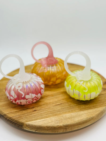 Blown Glass Pumpkin Pink & White