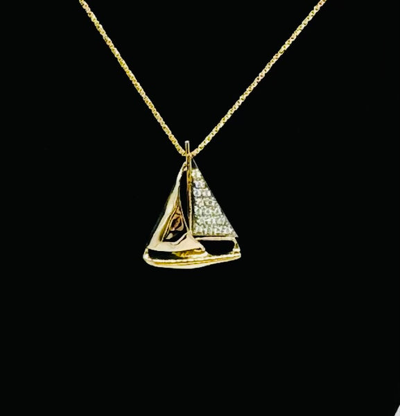 14k Gold 16pt. Diamond Sloop Pendant