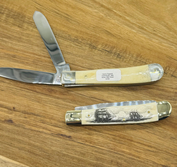 Bone Scrimshaw Double Blade Pocket knife