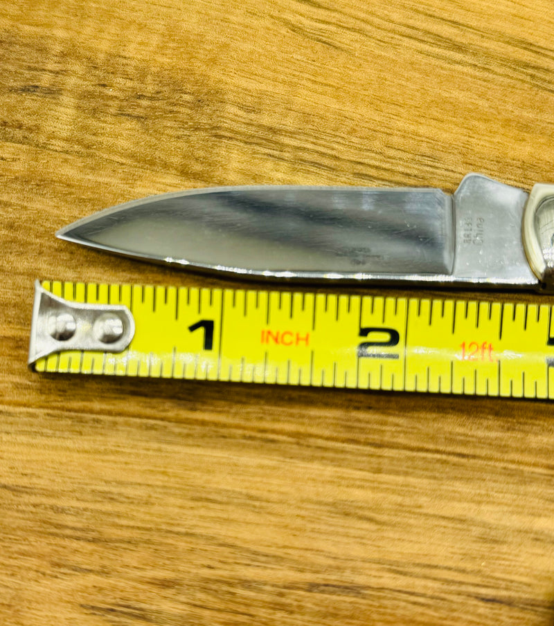 Bone Scrimshaw Lock Back Pocket knife