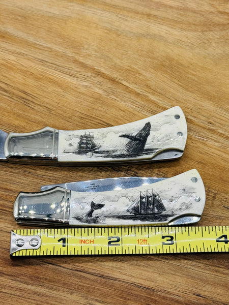 Bone Scrimshaw Lock Back Pocket knife