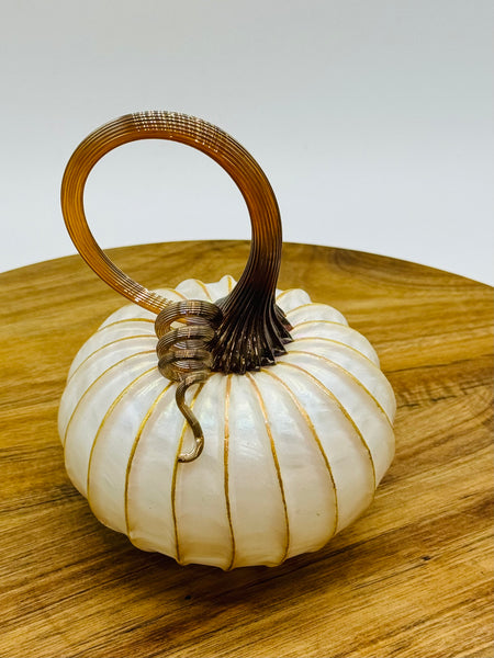 Blown Glass Pumpkin White & Golden