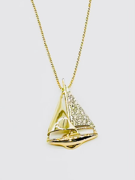 14k Gold 16pt. Diamond Sloop Pendant