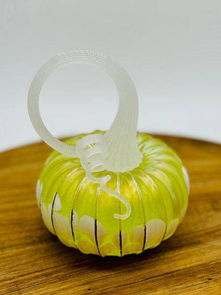 Blown Glass Pumpkin White Bright Green