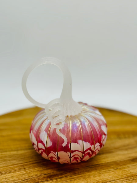 Blown Glass Pumpkin Pink & White