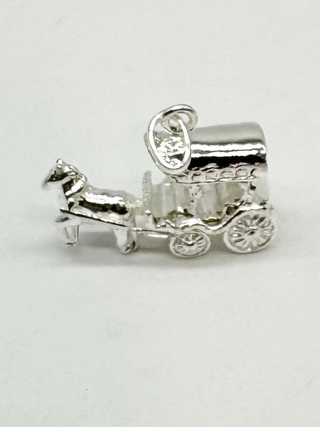 Sterling Silver Charm: Horse and Carriage Pendant