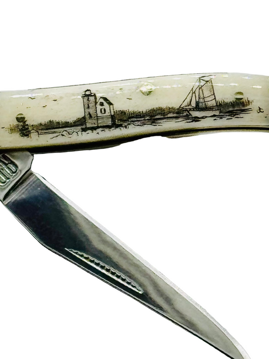Limited Edition Scrimshaw Bone Toothpick Pocket knife