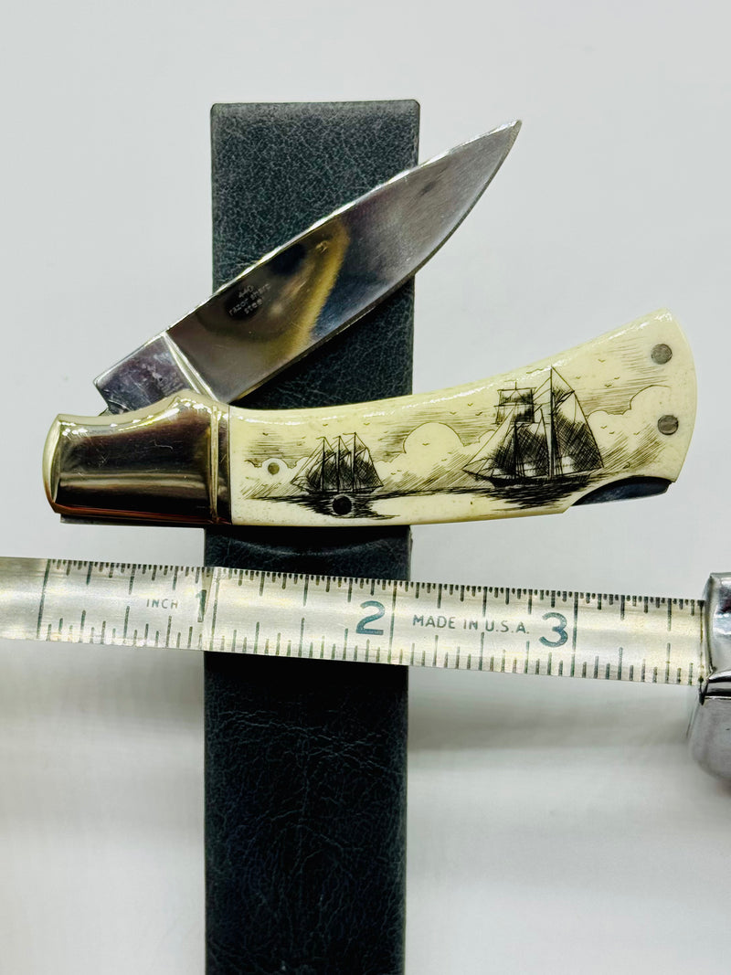 Ox bone Scrimshaw Lock Back Knife