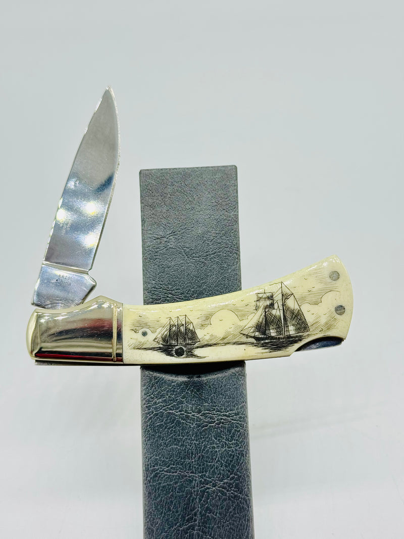 Ox bone Scrimshaw Lock Back Knife
