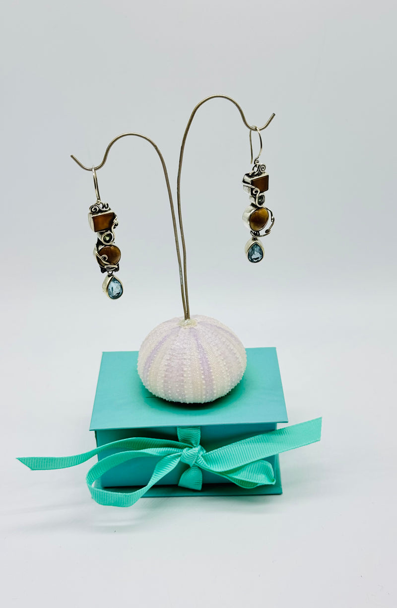 Ancient Ivory Sterling Silver Peridot and Blue Topaz Earrings