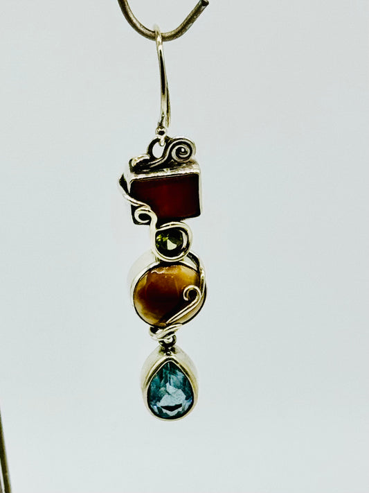 Ancient Ivory Sterling Silver Peridot and Blue Topaz Earrings