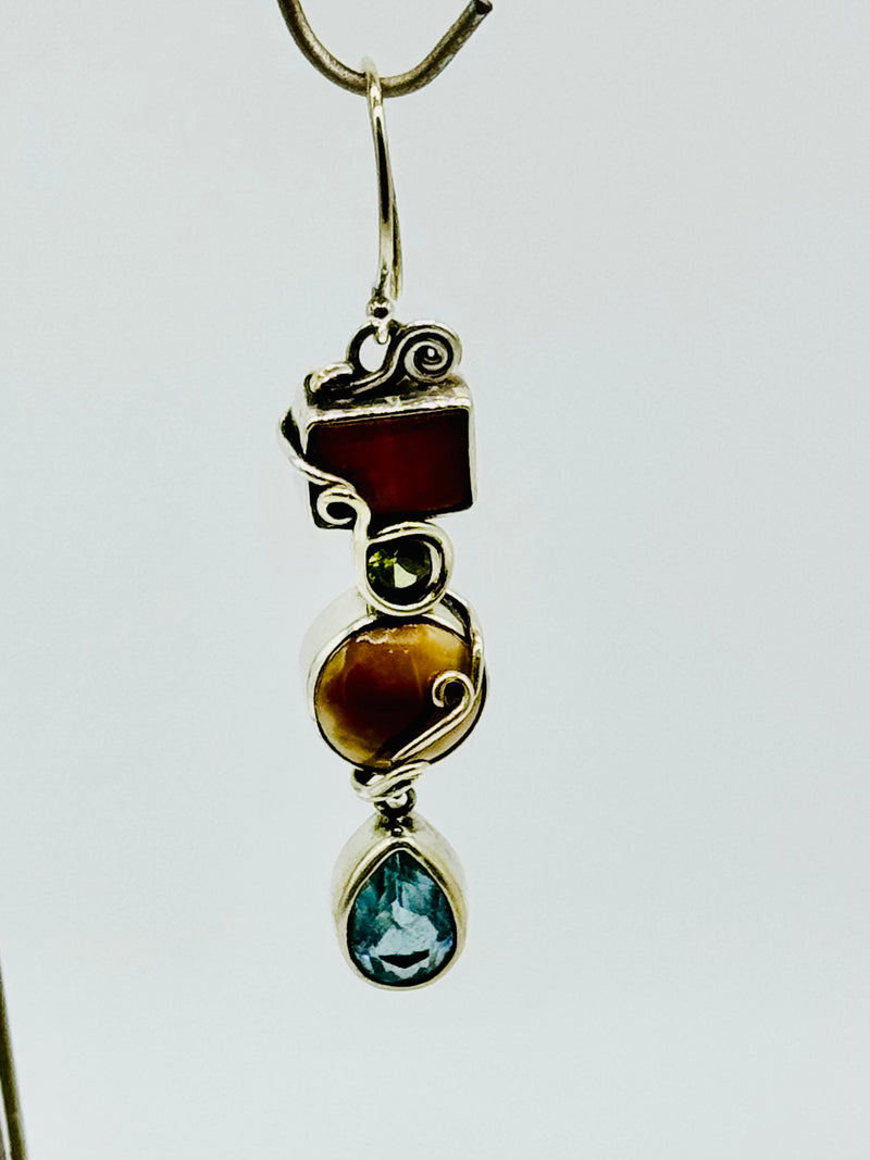 Ancient Ivory Sterling Silver Peridot and Blue Topaz Earrings