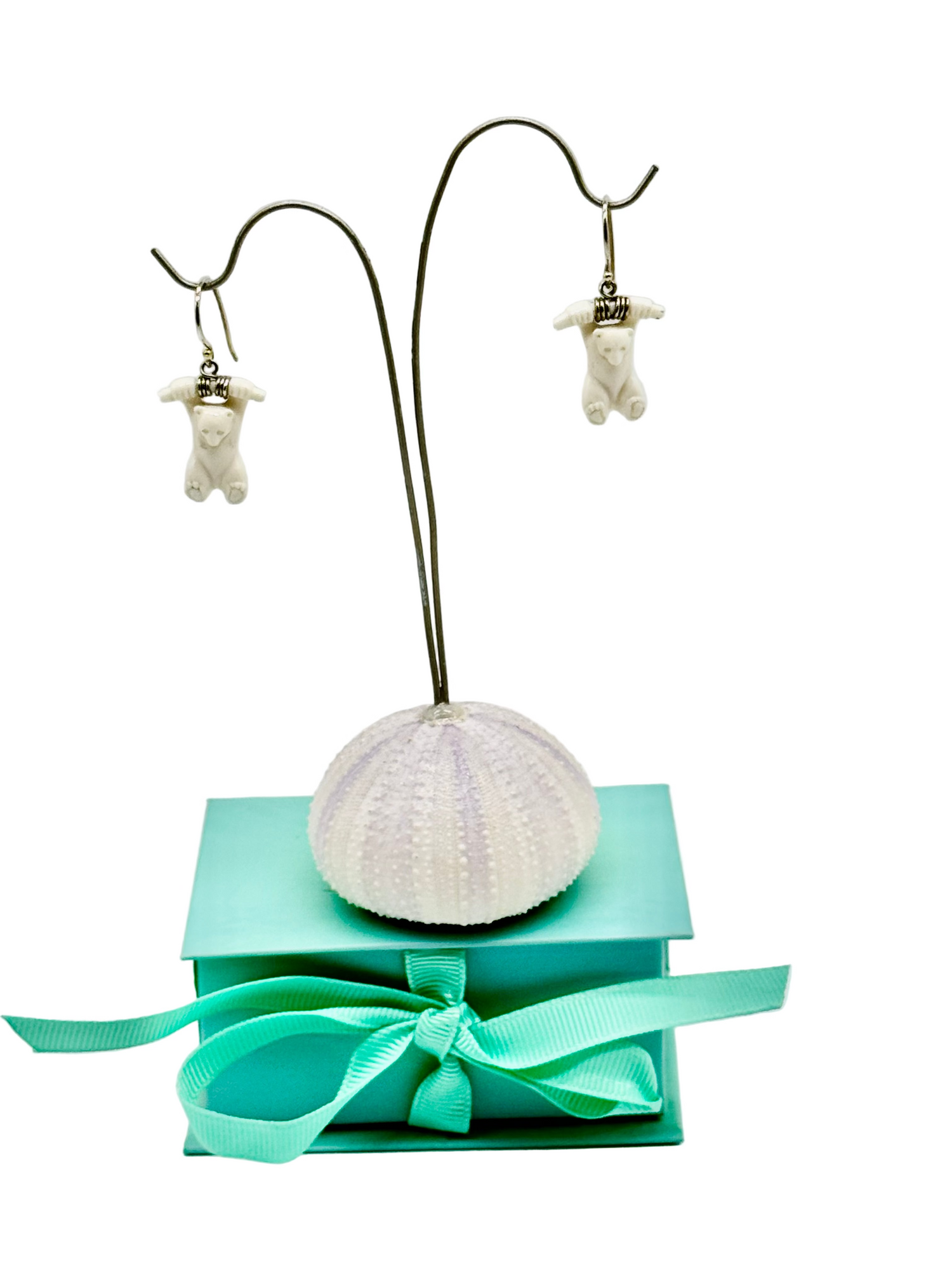 Mammoth Ivory Carved Bear Sterling Silver Earrings