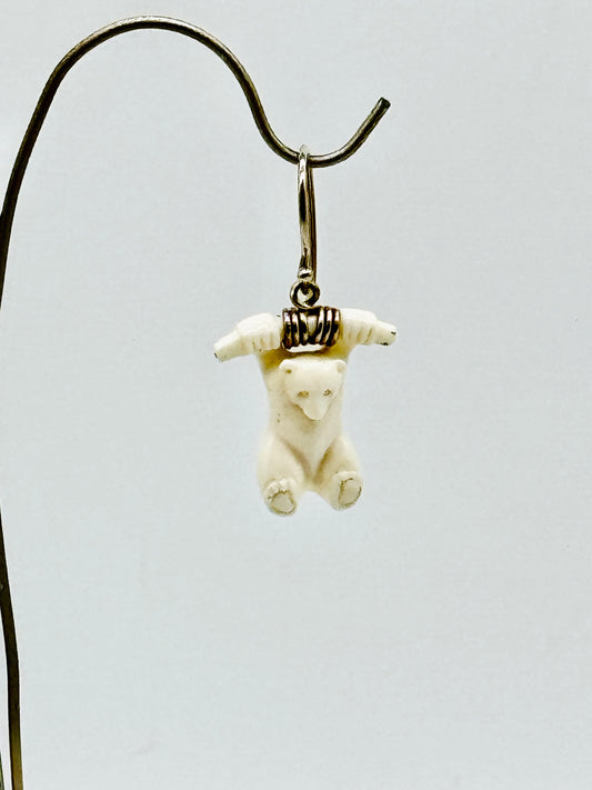 Mammoth Ivory Carved Bear Sterling Silver Earrings