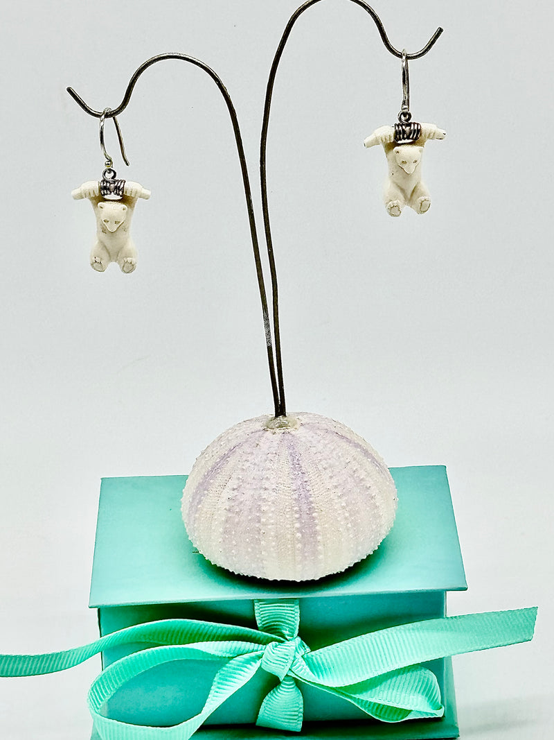 Mammoth Ivory Carved Bear Sterling Silver Earrings