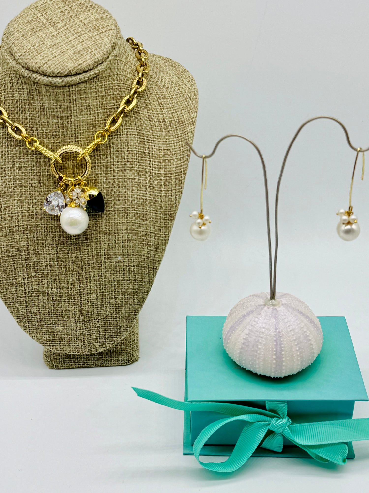Gold-filled,Barque Pearl, Amethyst and Quartz neckace