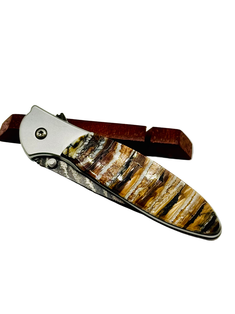 Woolly Mammoth Tooth Kershaw Leek w/Damascus Steel