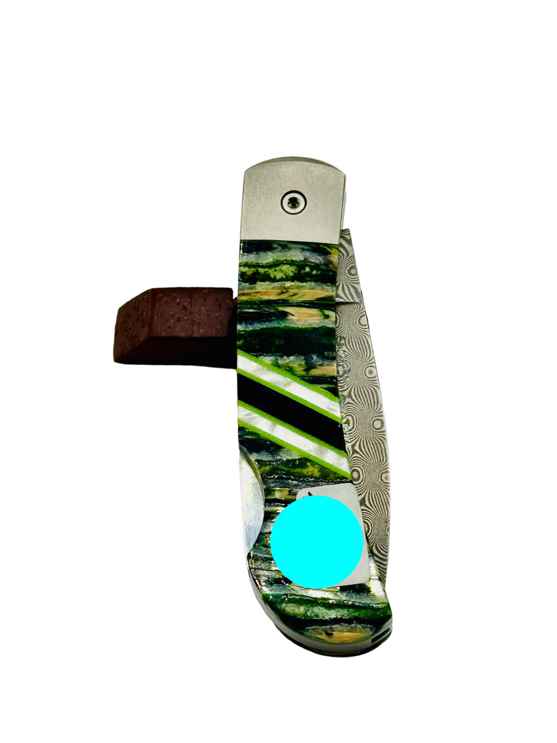 Mammoth Tooth Damascus Steel Pocket Knife