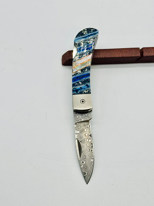 Mammoth Tooth Damascus Steel Pocket Knife
