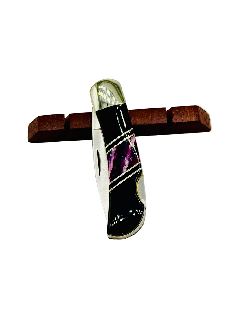 3"Lock-back Mammoth tooth/Jet stone pocket knife