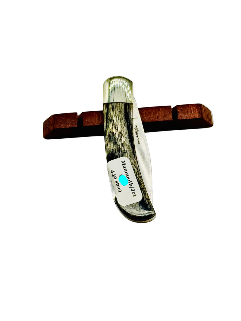3"Lock-back Mammoth tooth/Jet stone pocket knife