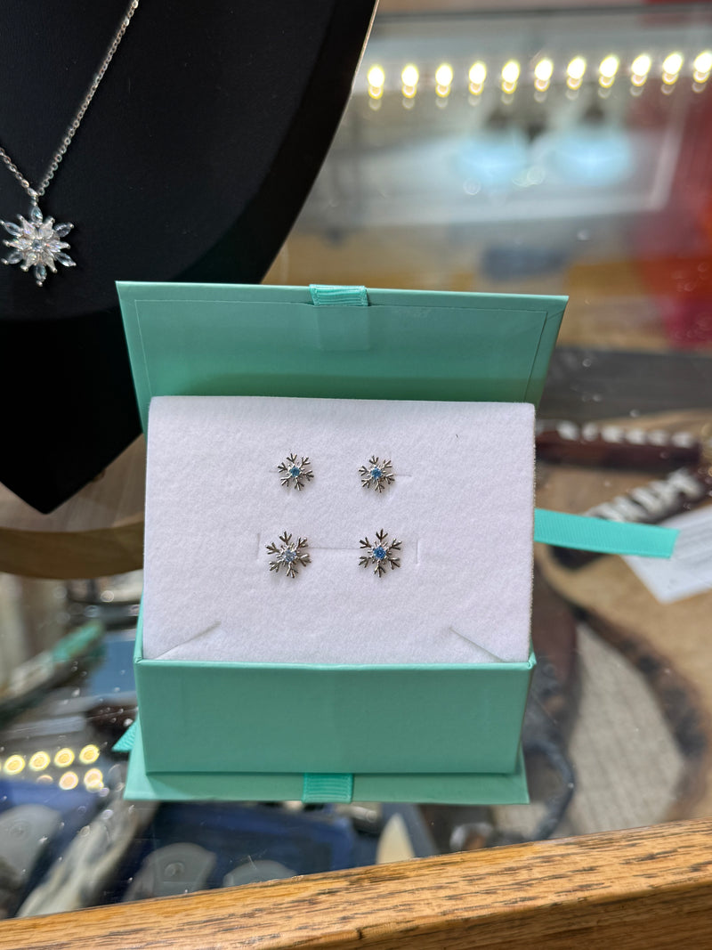 Blue Stone Snowflake Stud Earrings in 925 Sterling Silver