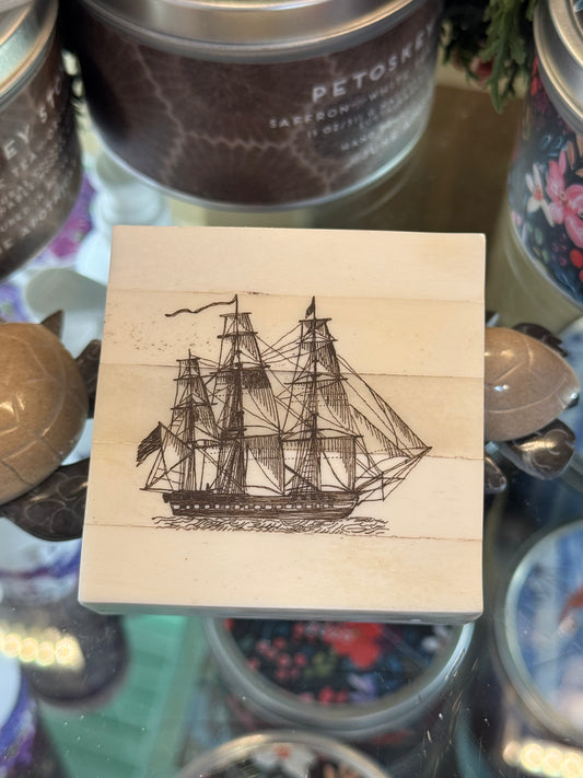 OX Bone Scrimshaw Compass Box