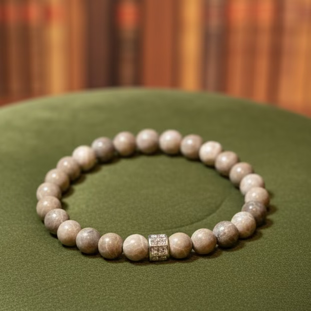 Petoskey Stone, Sterling Silver Crystal bead Bracelet