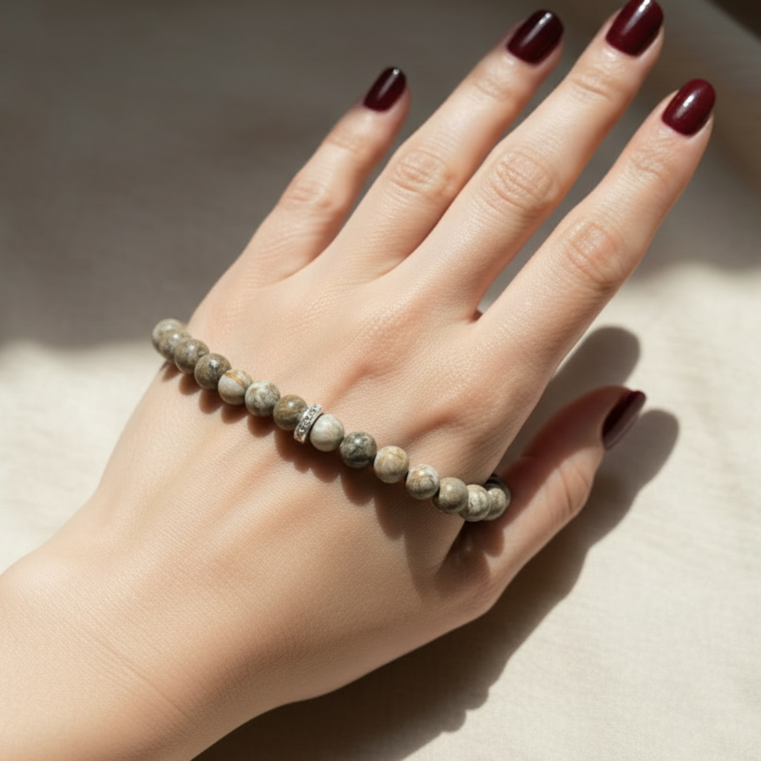 Petoskey Stone Bracelet w/SS Crystal Enhancement