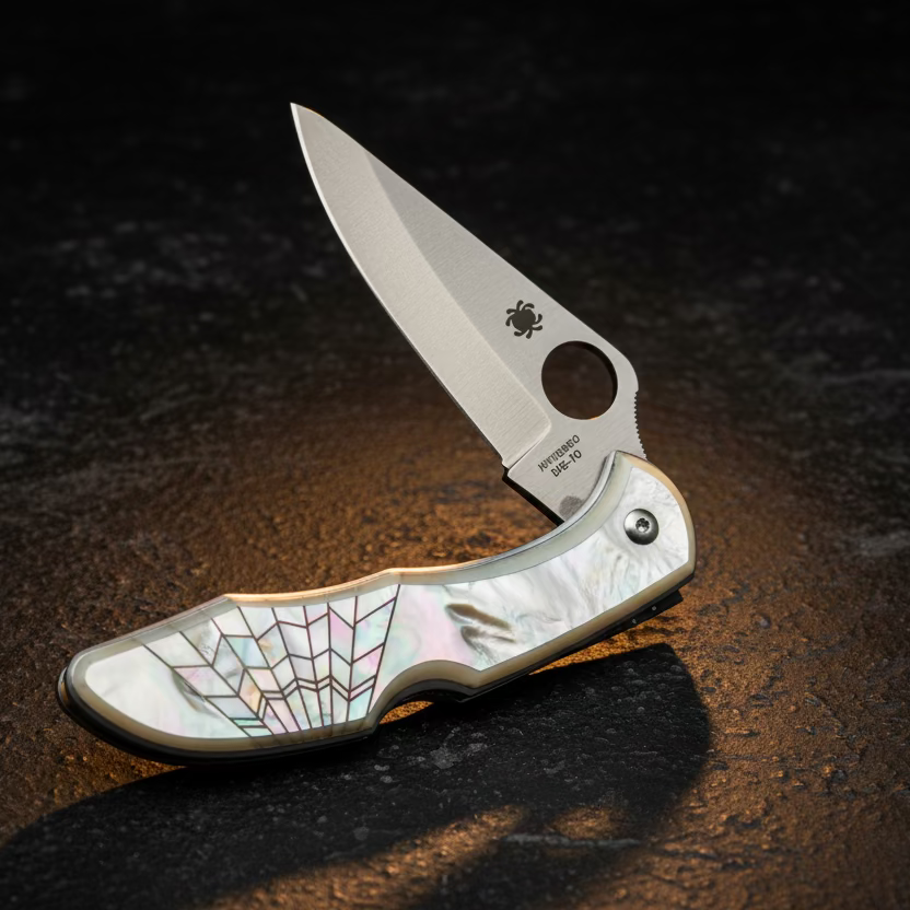Mother of Pearl, Sypderco Delica, pocket knife