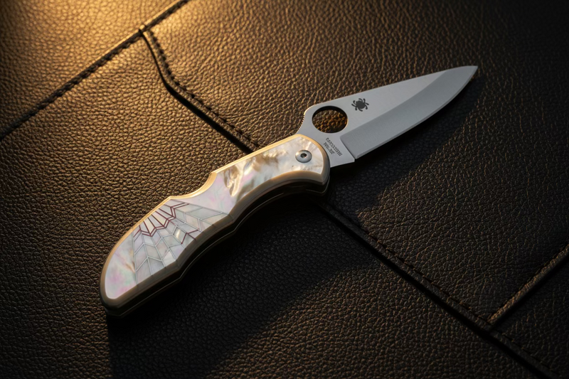 Mother of Pearl, Sypderco Delica, pocket knife
