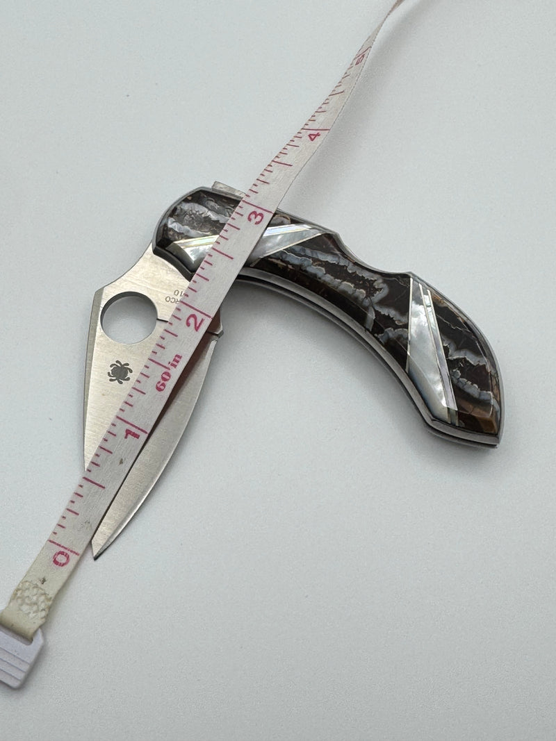 Mammoth Tooth Natural Brown, Mother of Pearl, Syderco Dragonfly pocket knife