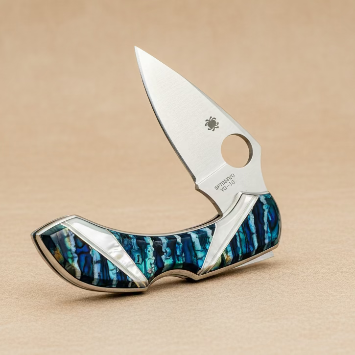 Mammoth Tooth Blue, Mother of Pearl, Syderco Dragonfly pocket knife